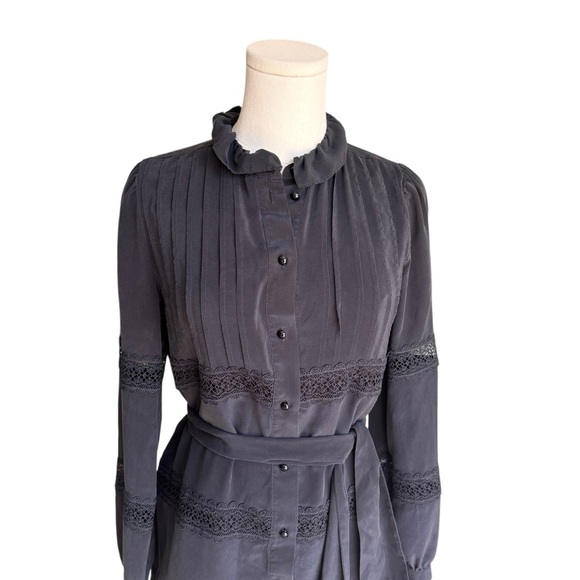 Sézane - 100% Silk Lace Detail Button Front Dress Size 34 (US 2) - Picture 3 of 8